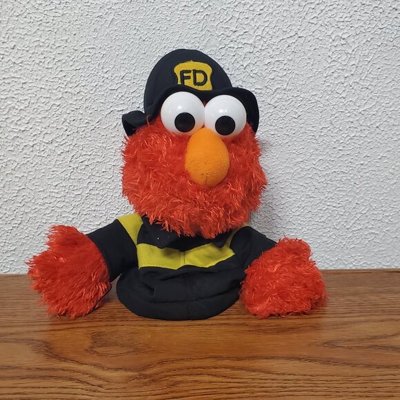 Plush 2017 Sesame Street Elmo 10" Hand Puppet in Firefighter Outfit - Picture 1 of 6